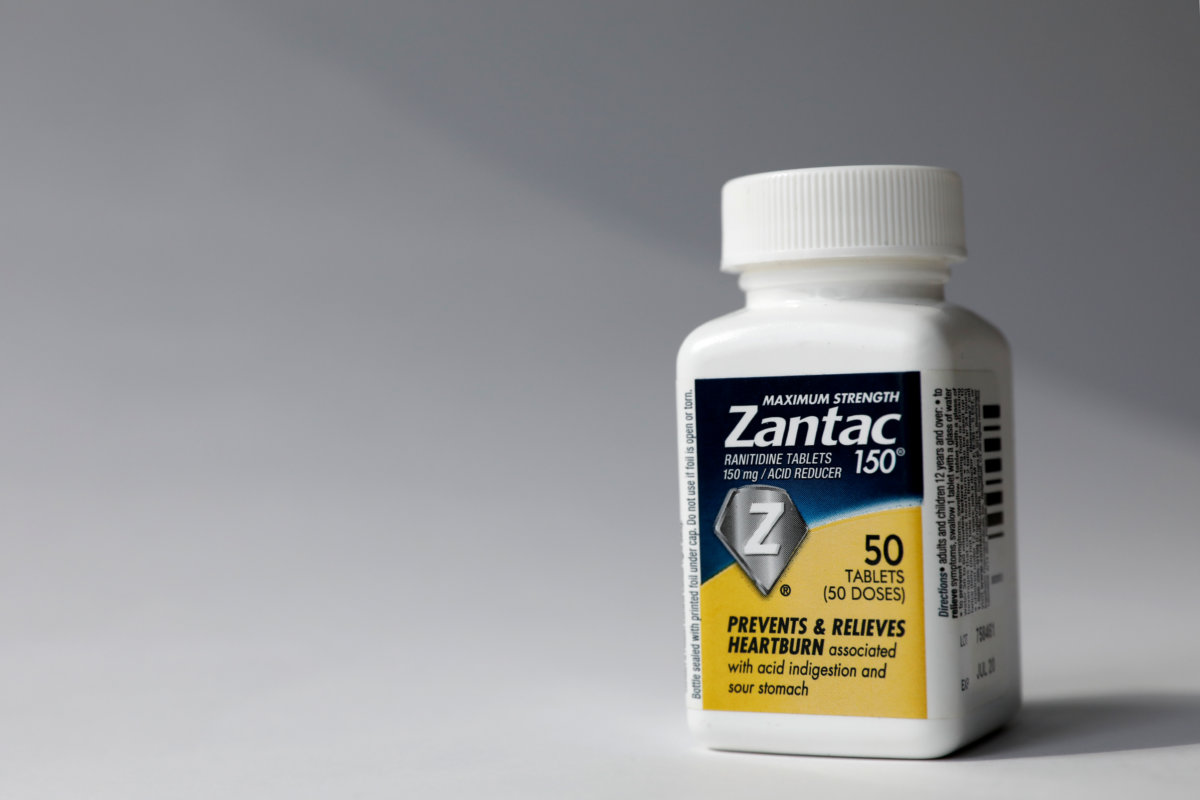 A bottle of Zantac heartburn drug is seen in this