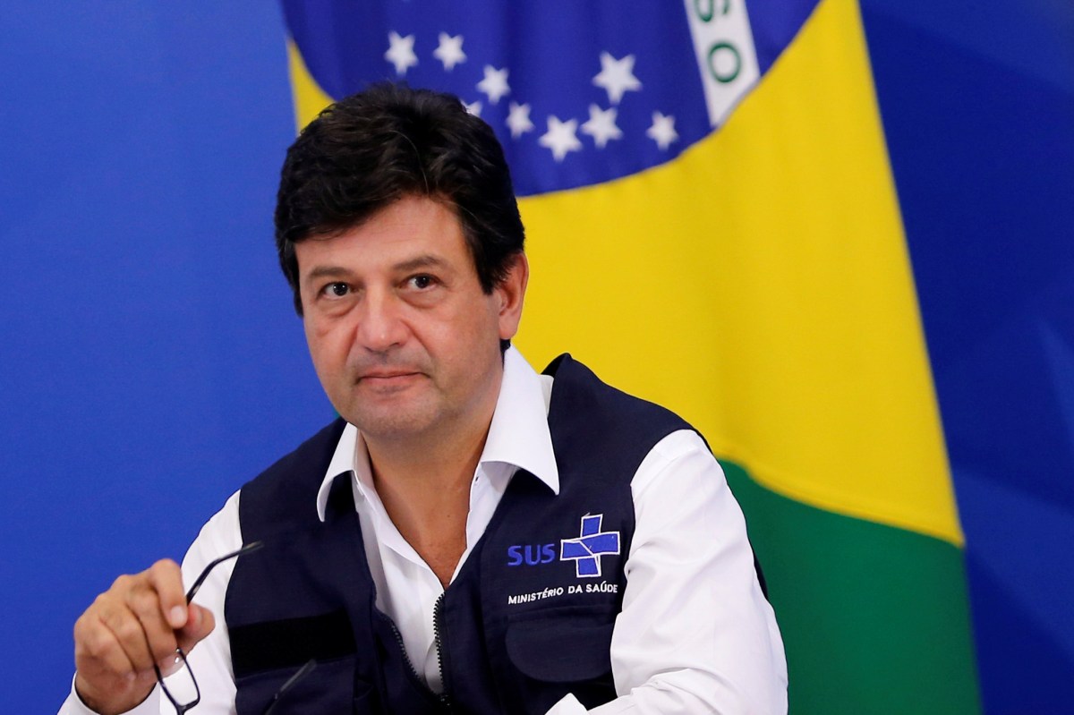 Brazil’s Minister of Health Luiz Henrique Mandetta attends a news