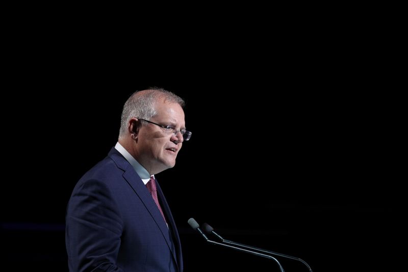 Australian Prime Minister Morrison speaks during a state memorial honouring