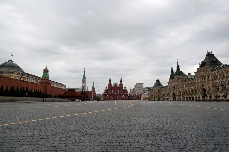 A view shows an almost empty Red Square amid the