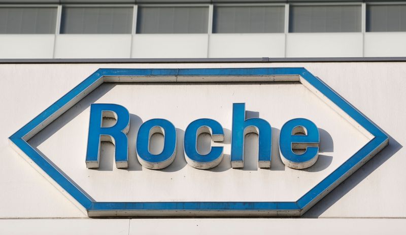 FILE PHOTO: The logo of Swiss drugmaker Roche at its