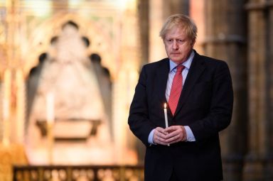 Britain’s Prime Minister Boris Johnson visits the Grave of the