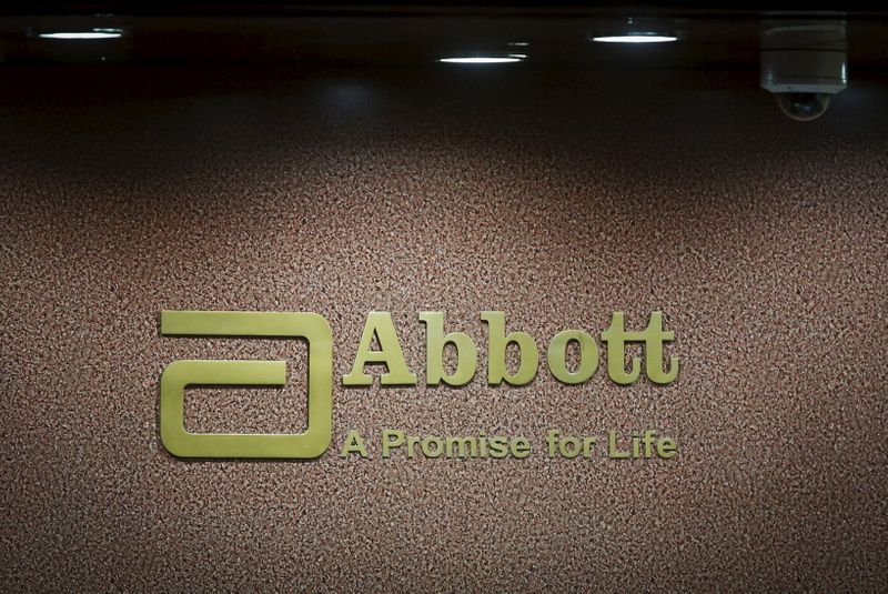 An Abbott company logo is pictured at the reception of