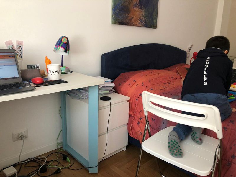 Laura Solaro’s workstation is seen at her house, while her