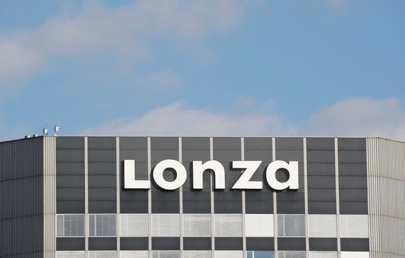Logo of Swiss pharmaceutical group Lonza is seen in Basel