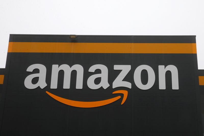 The Amazon logo is seen at the Amazon fulfilment center