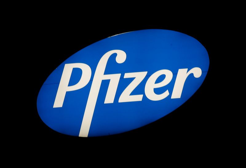 Logo of U.S. pharmaceutical corporation Pfizer Inc. is seen in