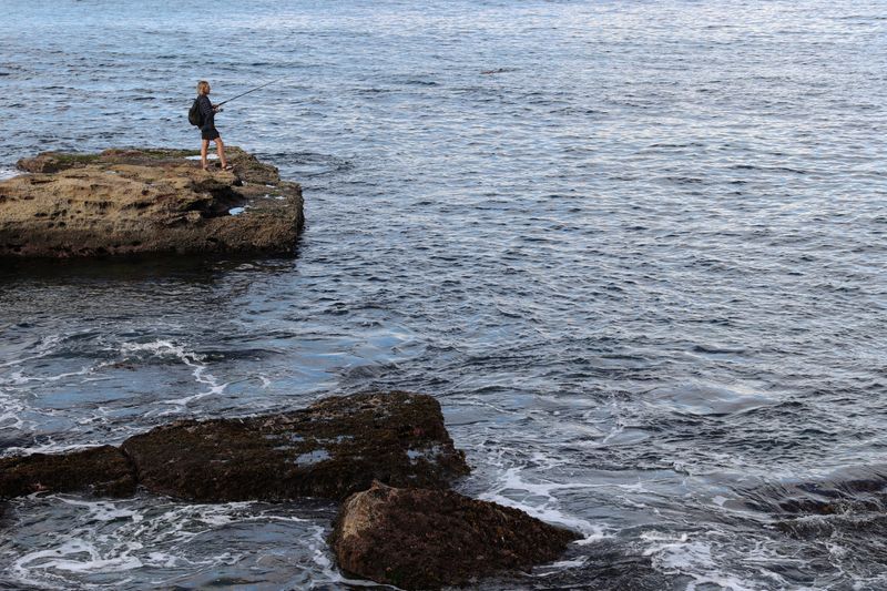 A man fishes on the coast in Sydney