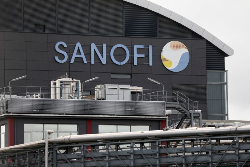 The logo of Sanofi is seen at the company’s research