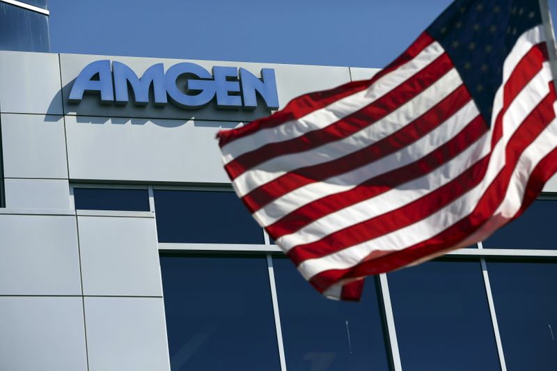 File photo of an Amgen sign at the company’s office