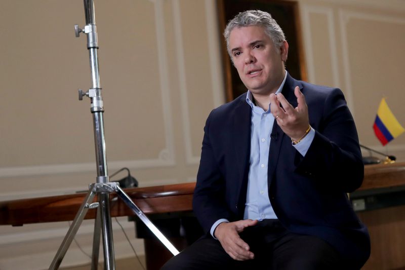 Colombia’s President Ivan Duque speaks during an interview with Reuters