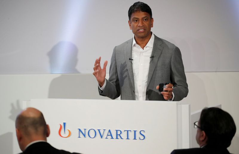 FILE PHOTO: CEO Vas Narasimhan of Swiss drugmaker Novartis addresses