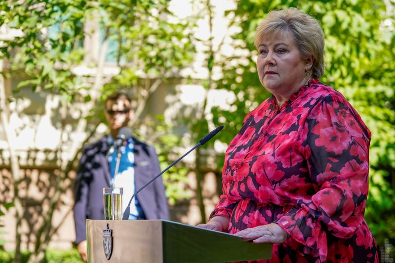 FILE PHOTO: Norway’s PM Solberg holds a news conference in
