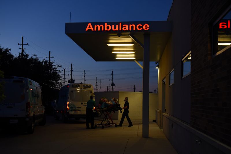 FILE PHOTO: An Orion EMS ambulance transports patients amidst the