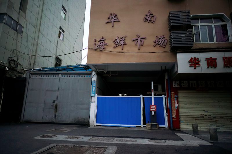A blocked entrance to Huanan seafood market is seen in