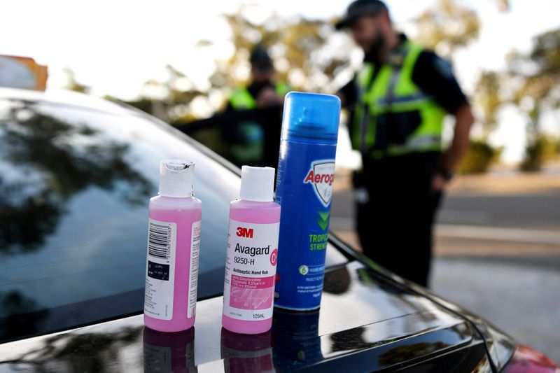 FILE PHOTO:  Disinfectant products are seen on a car