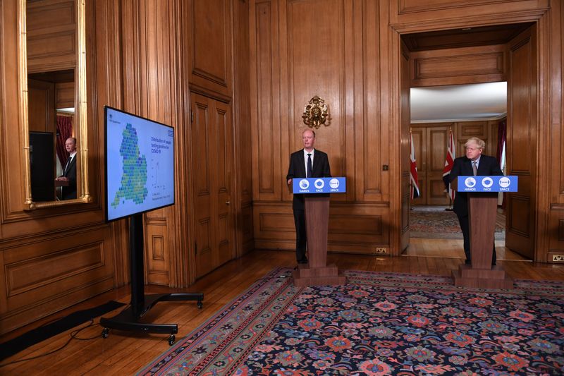 Britain’s Prime Minister Boris Johnson holds a virtual news conference,