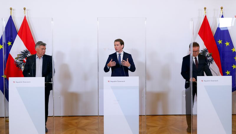 Austrian Chancellor Kurz and Ministers address a news conference in