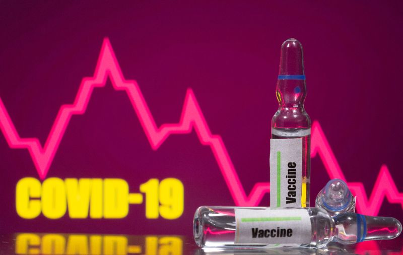 A test tube labelled with the Vaccine is seen in