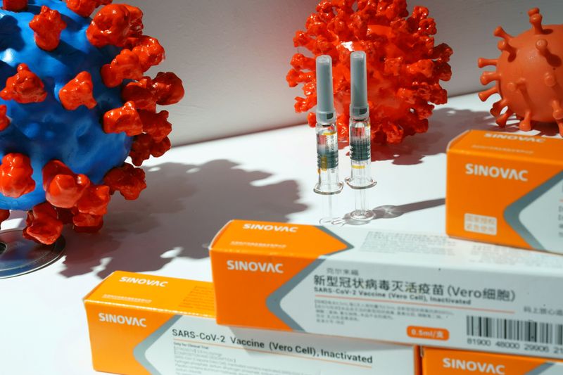 FILE PHOTO: Booth displaying coronavirus vaccine candidate from Sinovac Biotech