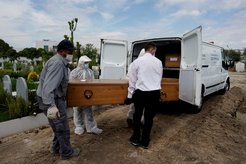 FILE PHOTO: The coffin of a person who died of