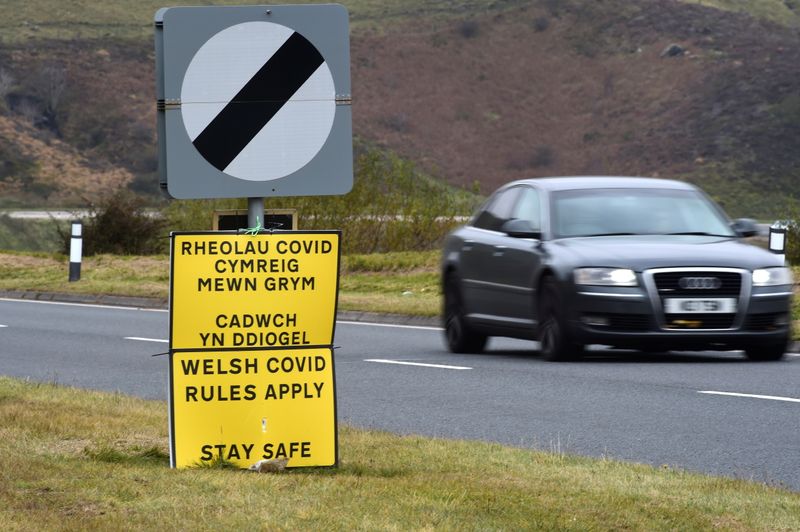 Welsh Covid rules apply sign, Libanus, Wales