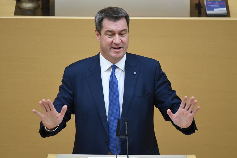 Bavarian Prime Minister Markus Soeder speaks during a state government