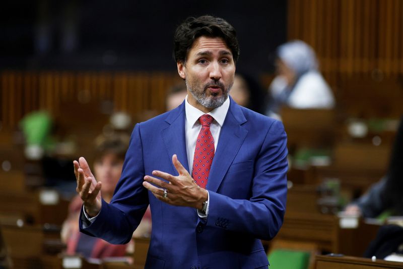 Canada’s Prime Minister Justin Trudeau speaks during Question Period in