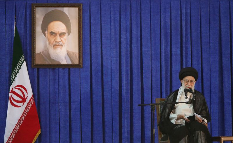 Iran’s Supreme Leader Ayatollah Ali Khamenei delivers a speech during