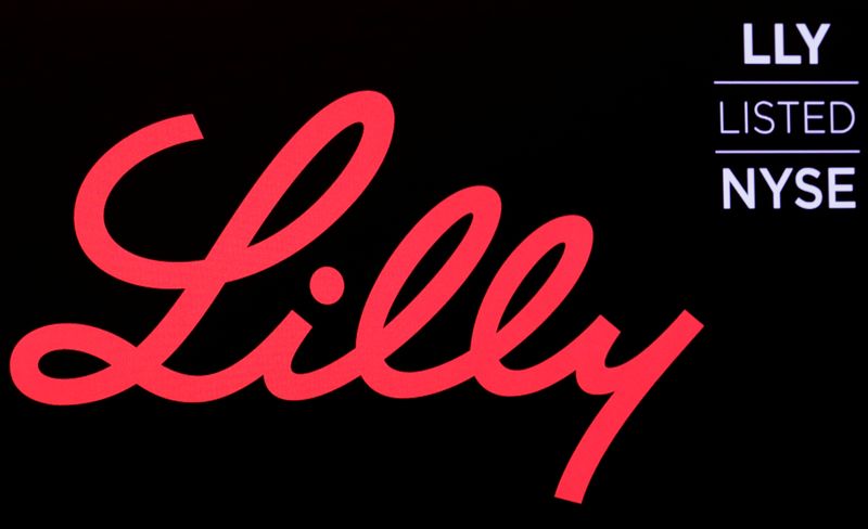 The logo and ticker for Eli Lilly and Co. are