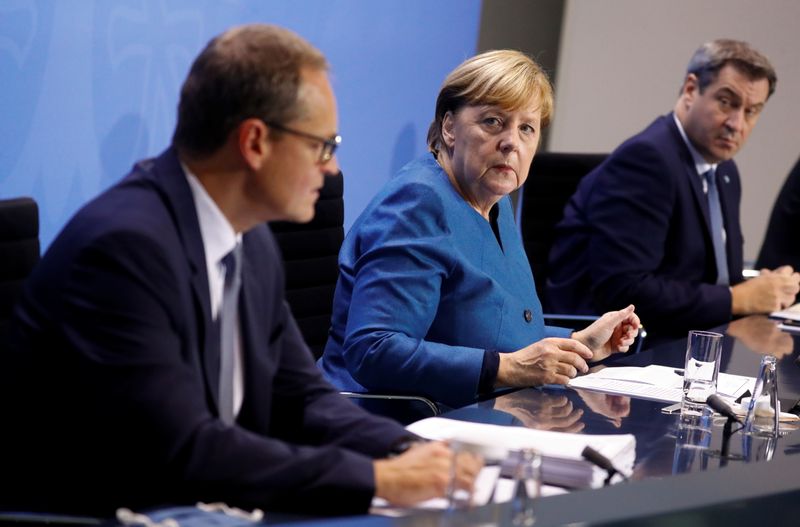 German Chancellor Angela Merkel attends a video-conference