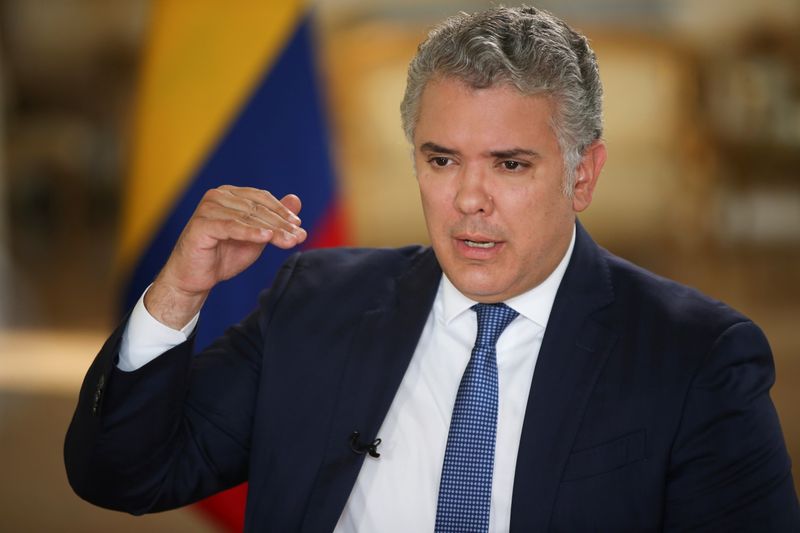 Colombia’s President Ivan Duque speaks during an interview with Reuters