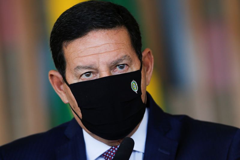 Brazil’s Vice President Hamilton Mourao speaks during a news conference