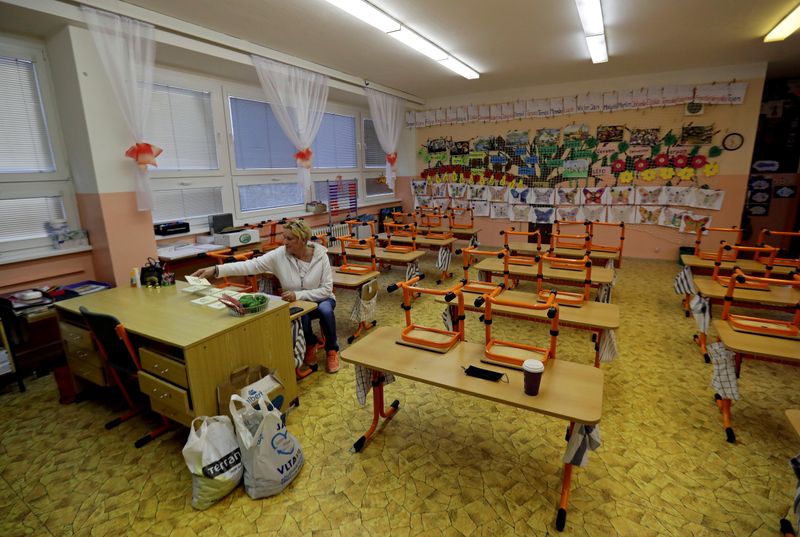 FILE PHOTO: Teachers at closed schools in Prague