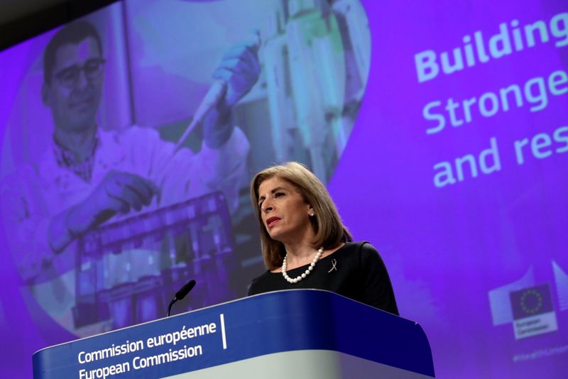 European Health Commissioner Stella Kyriakides holds a news conference at