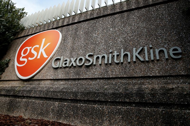 FILE PHOTO: Company logo of pharmaceutical company GlaxoSmithKline is seen
