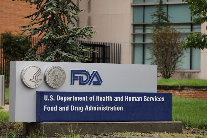 Signage is seen outside of FDA headquarters in White Oak,