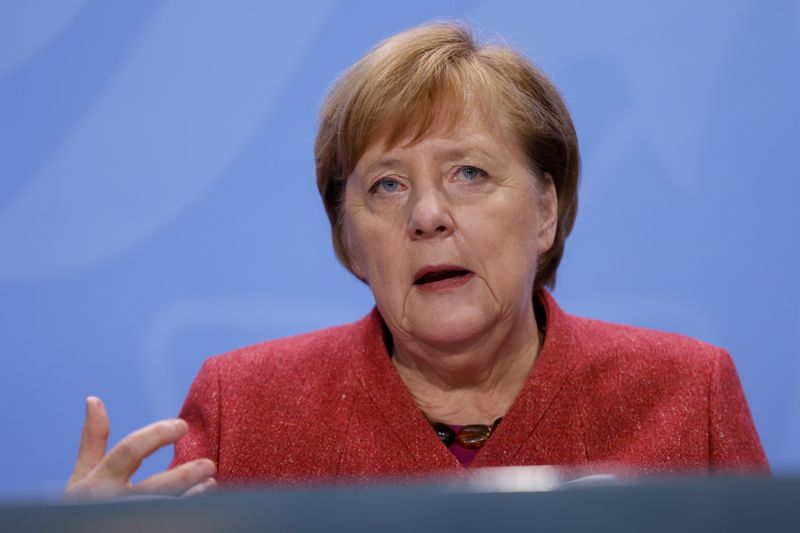 German Chancellor Angela Merkel addresses a news conference on COVID-19