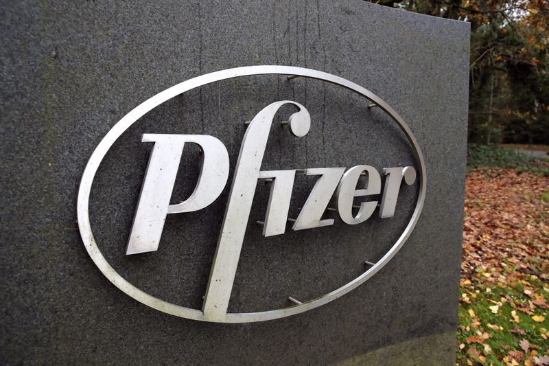 FILE PHOTO: The Pfizer logo is seen at their UK