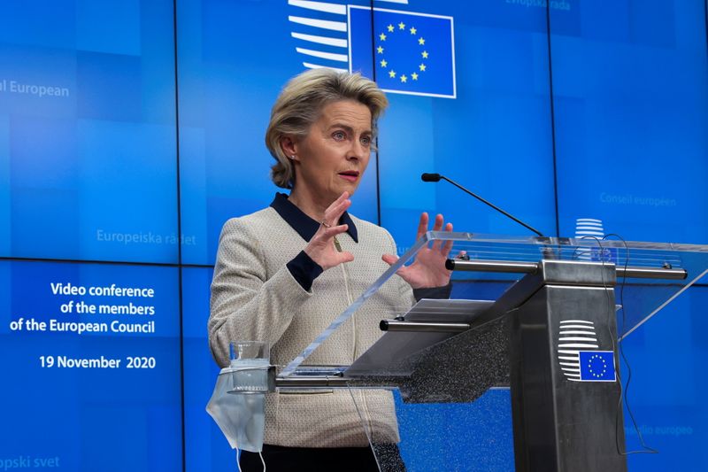 European Commission President Ursula von der Leyen speaks during a