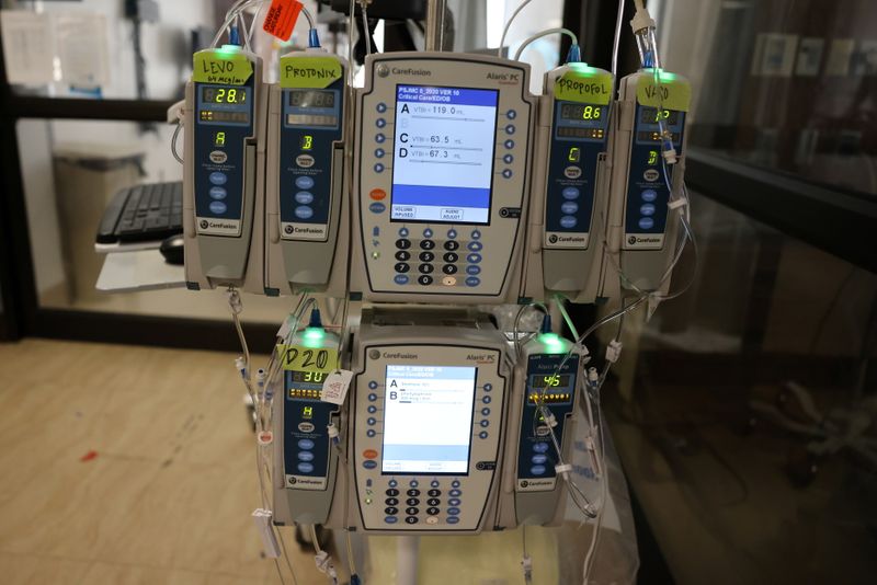 Patient drips are seen in the COVID-19 intensive care unit,
