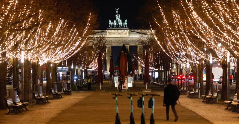 Christmas illuminations are pictured at Unter den Linden boulevard amid