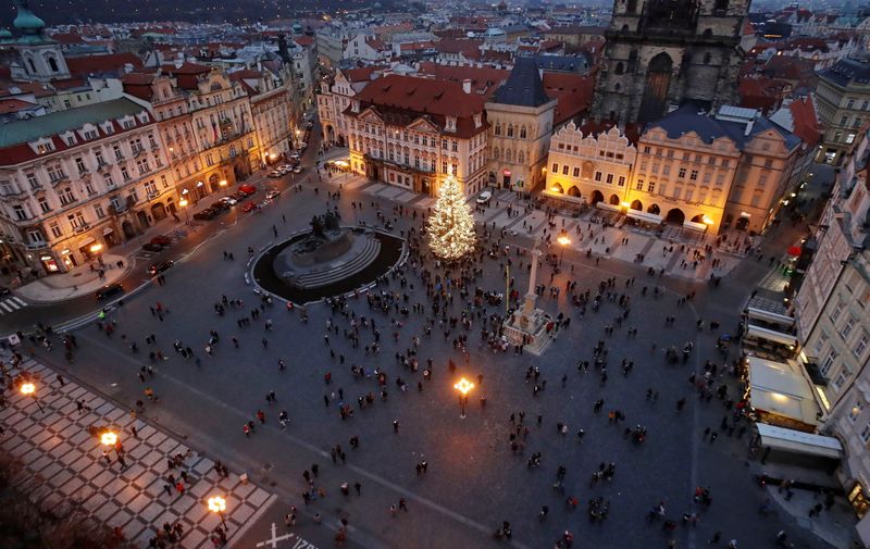 Christmas tree is illuminated in Prague