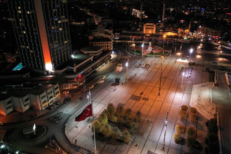 Deserted Taksim Square is seen at the popular touristic neighborhood
