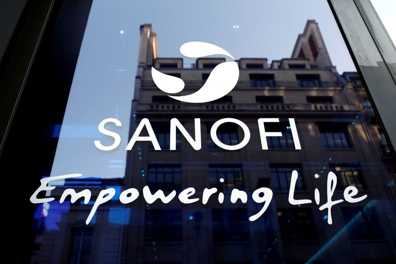 FILE PHOTO: A Sanofi logo is seen during the company’s