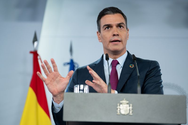 Spanish PM Sanchez speaks during a news conference at the