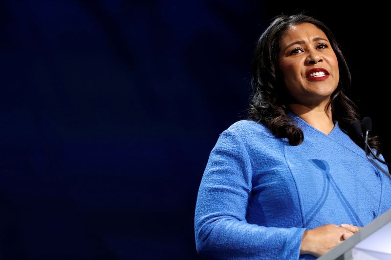 FILE PHOTO: San Francisco’s Mayor London Breed speaks during the
