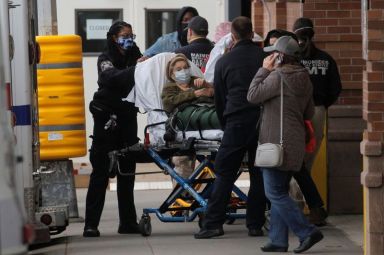 Patients are seen outside the emergency entrance at Maimonides Medical