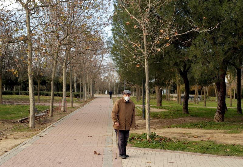 Man walks in a park in Madrid