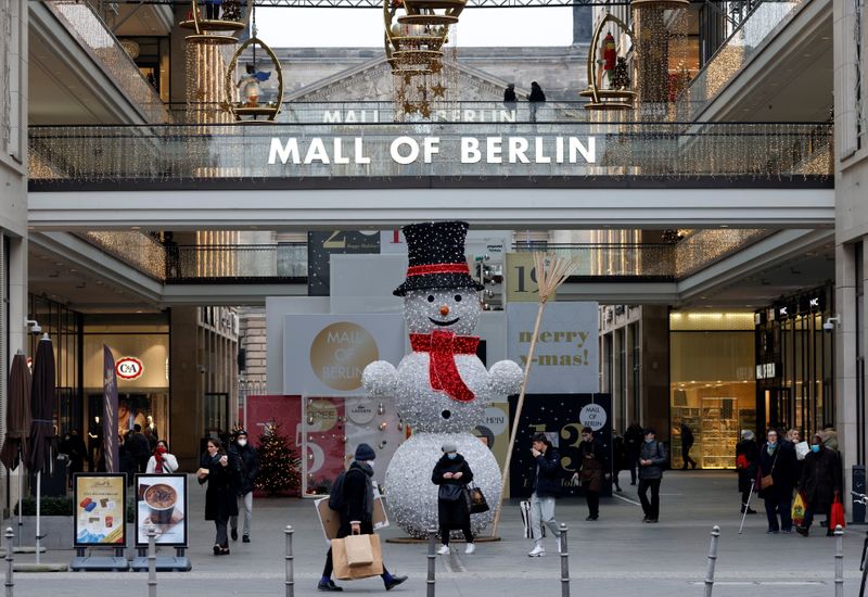 Christmas themed decorated shopping mall is pictured amid the coronavirus